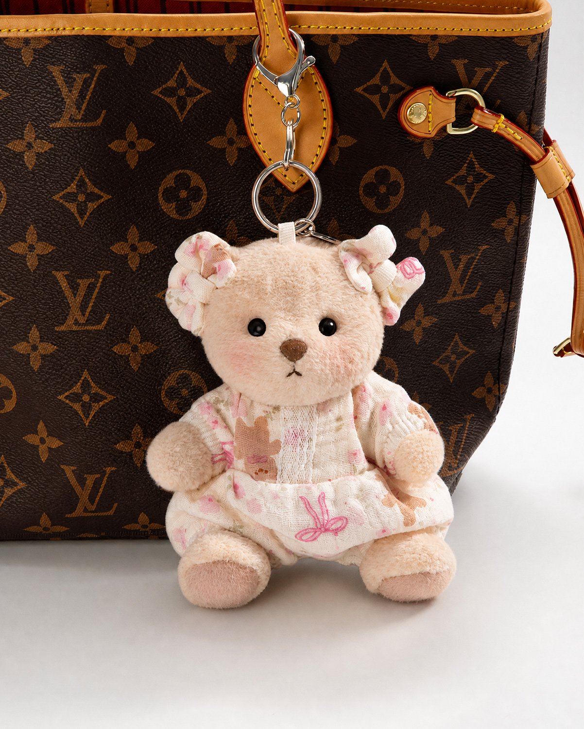 Getahug Pink Floral Lace Romper Mini Bear Keychain | 5.9 Inches Plush Bag Charm Stuffed Animal Gift