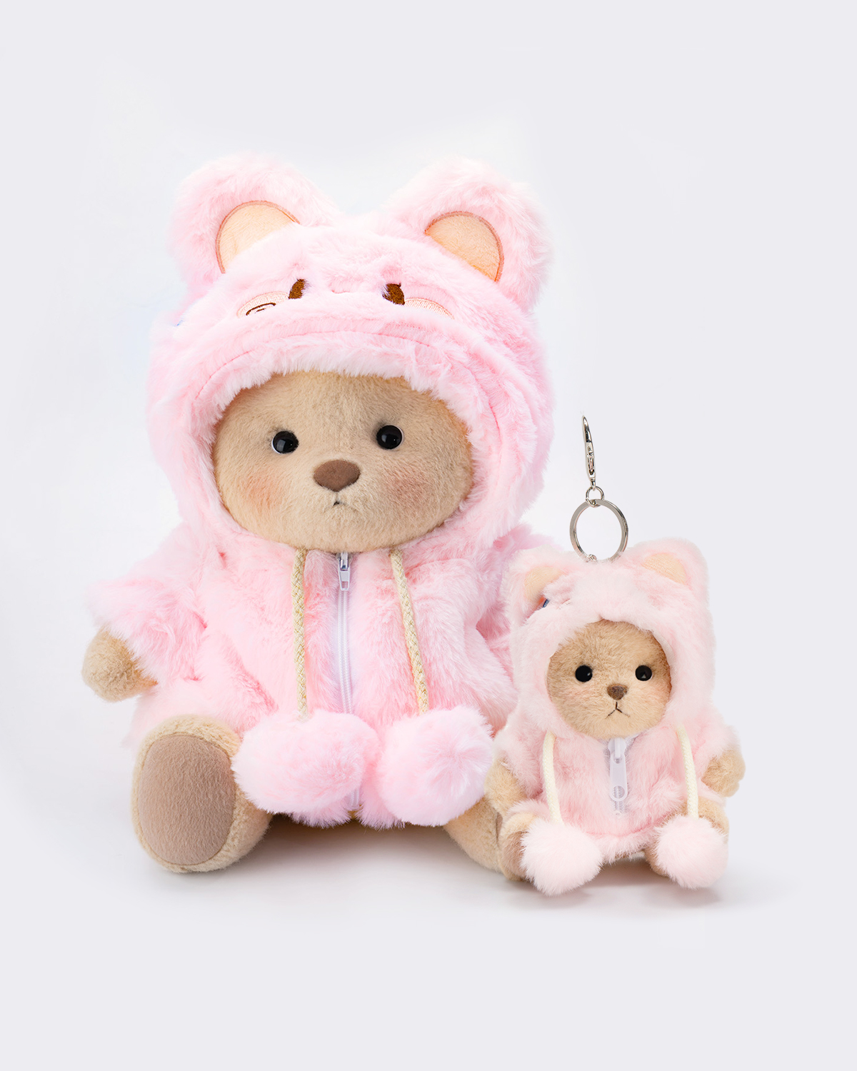 Getahug Fluffy Pink Bunny Brown Bear with Mini Bear Bag Charm Gift Bundle