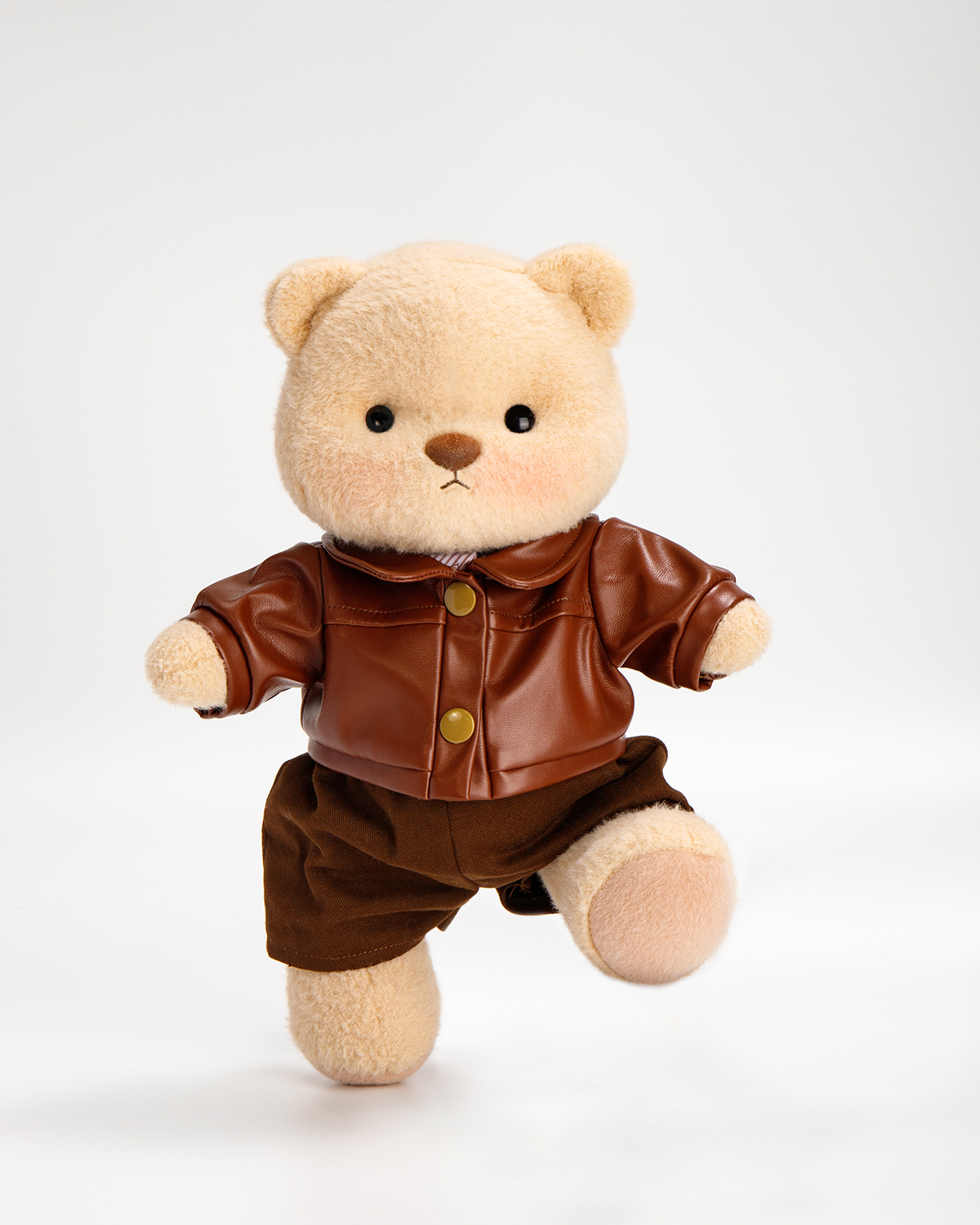 Getahug Brown Leather Jacket Bear | Handmade Jointed Stuffed Animal Gift