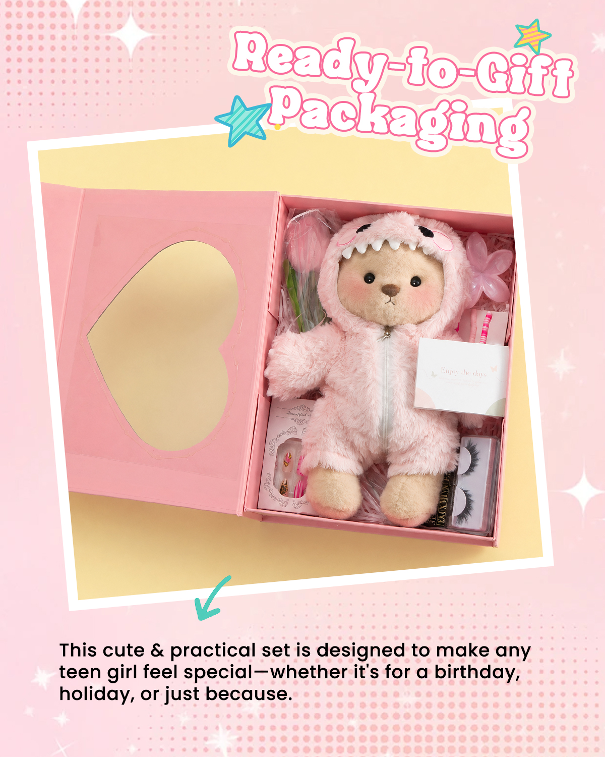 Getahug Pink Girly Teddy Bear Gift Box | Handmade Jointed Stuffed Animal Gift for Girls