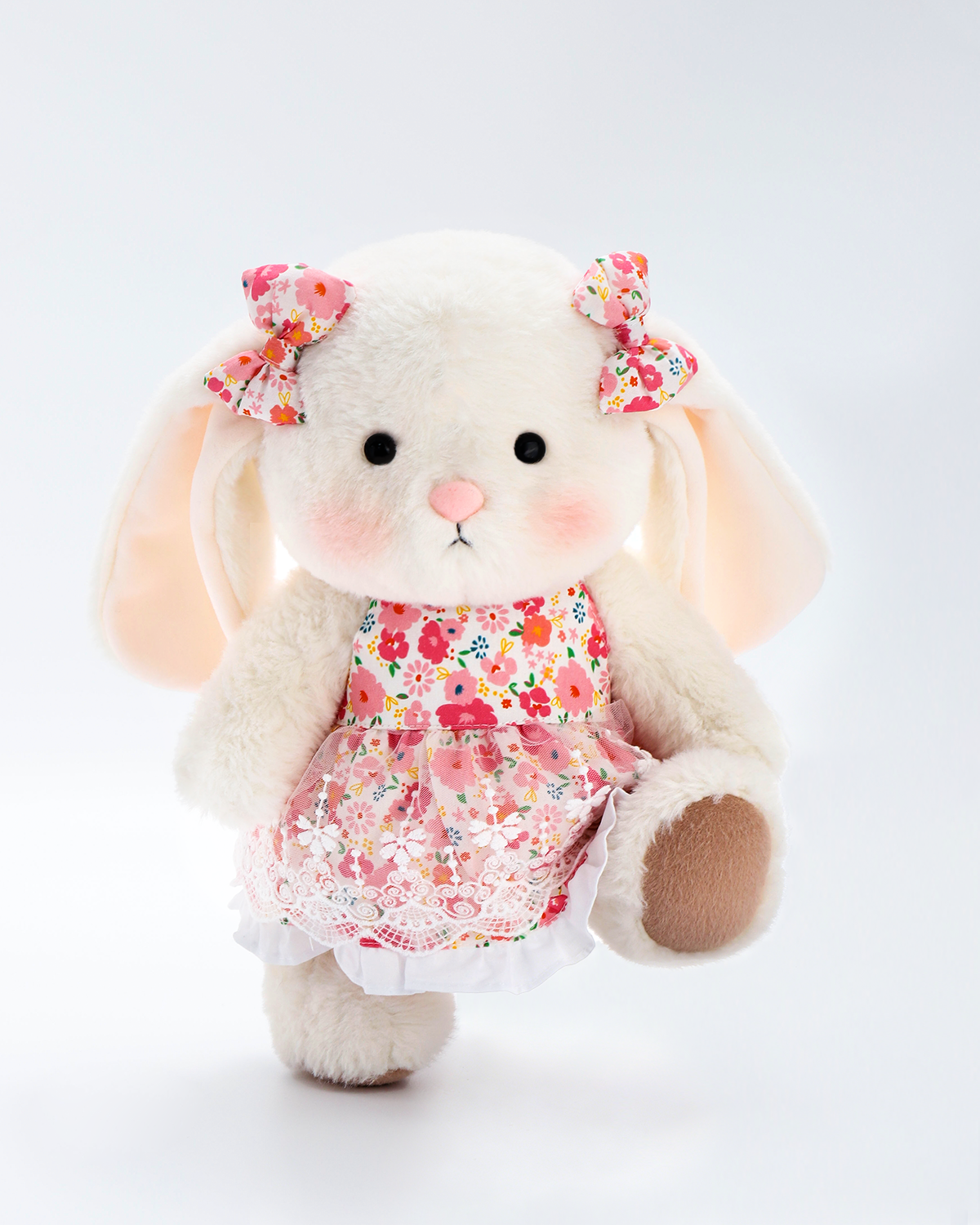 Getahug Pink Floral Lace Dress Bunny | Handmade Jointed Stuffed Animal Gift