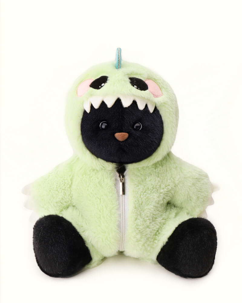 Getahug Furry Dino Black Bear | Handmade Jointed Teddy Bear Gift (Presale)