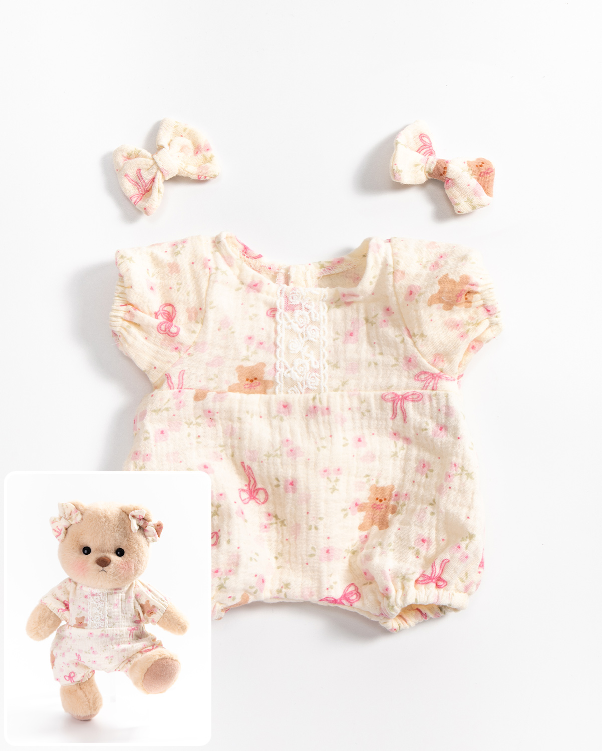 Getahug Pink Floral Lace Romper Bear | Handmade Jointed Teddy Bear Stuffed Animal Gift