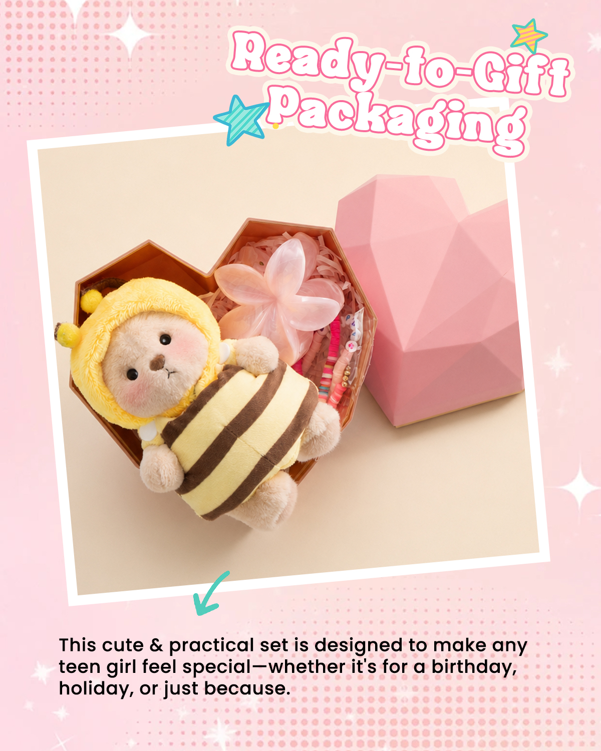 Getahug Honey Bee Teddy Bear Keychain Gift Box | Handmade Jointed Stuffed Animal Gift for Girls