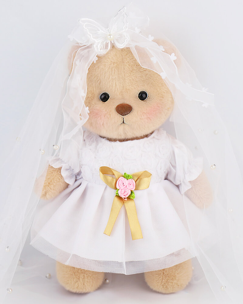 Flowers Champagne Wedding Dress Bride Bear | Handmade Jointed Teddy Bear Gift-Getahug
