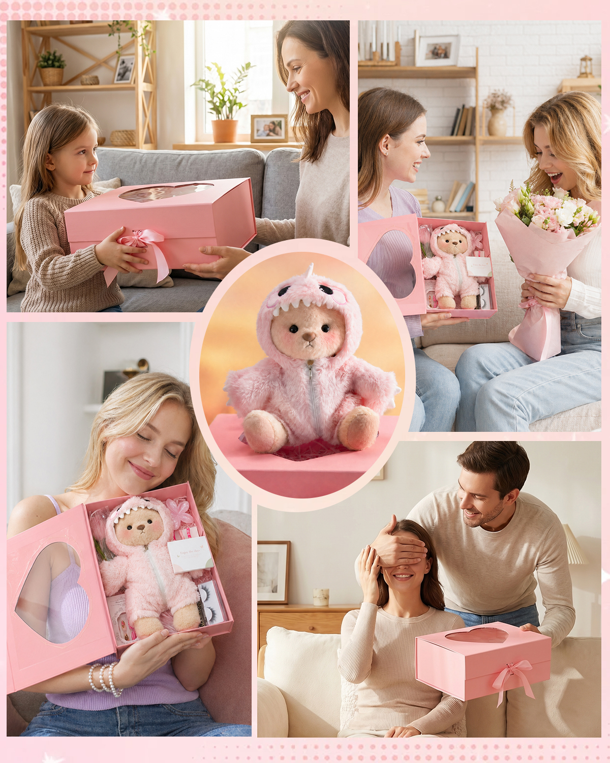 Getahug Pink Girly Teddy Bear Gift Box | Handmade Jointed Stuffed Animal Gift for Girls