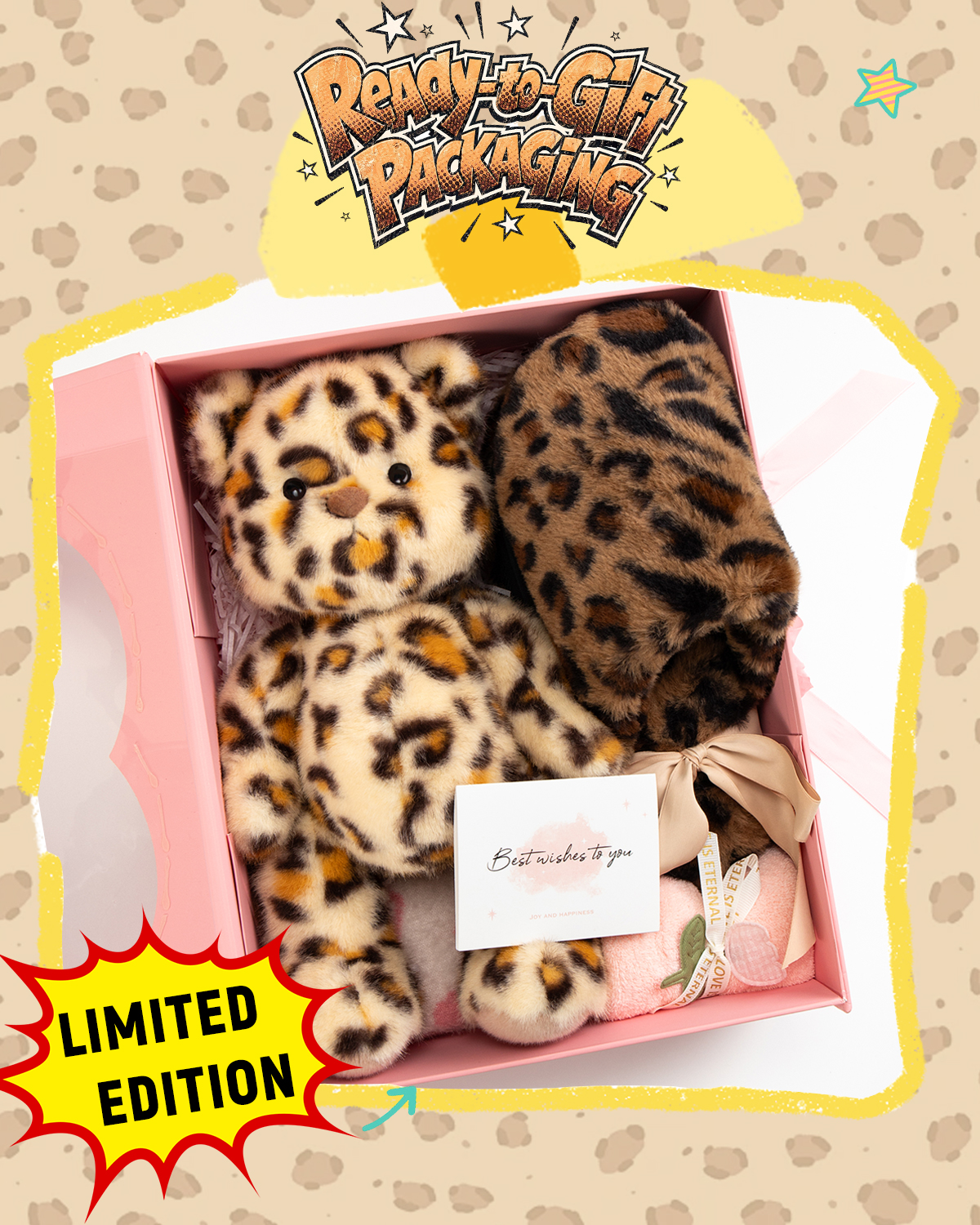 Getahug Aurelio Leopard Teddy Bear Gift Box | Limited Edition Handmade Jointed Stuffed Animal Birthday Anniversary Gift