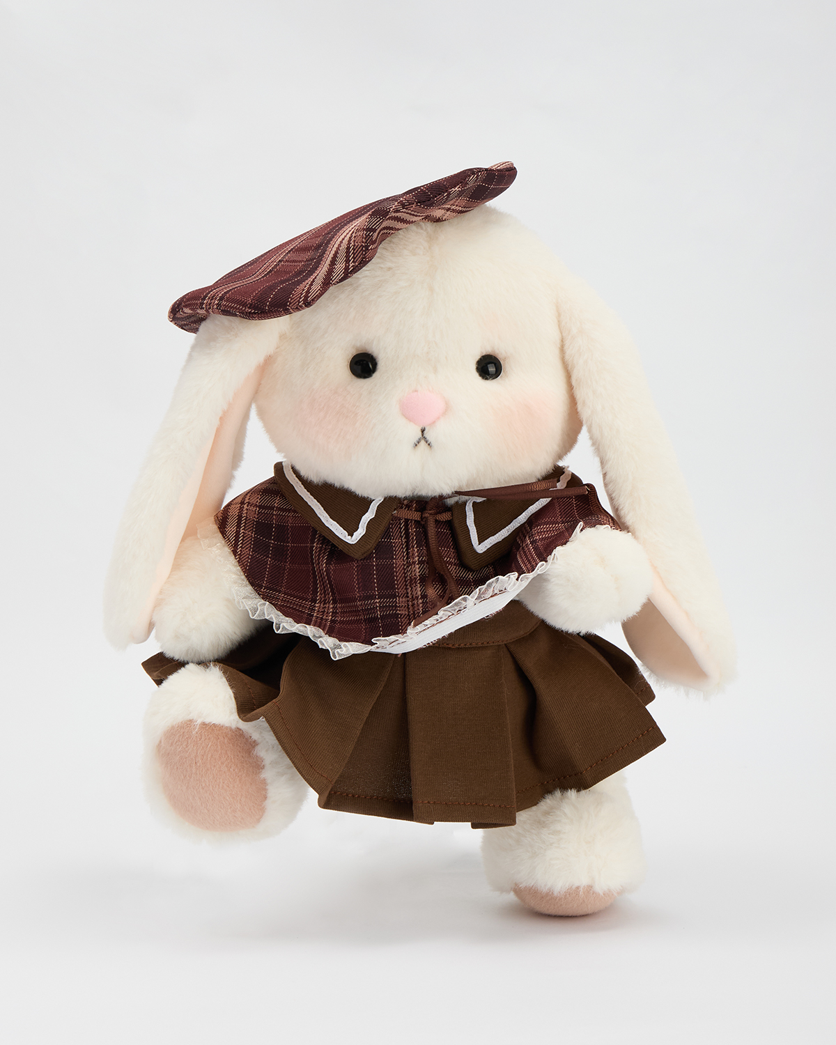 Getahug Retro Red and Brown Plaid Skirt Bunny | Handmade Jointed Stuffed Animal Gift