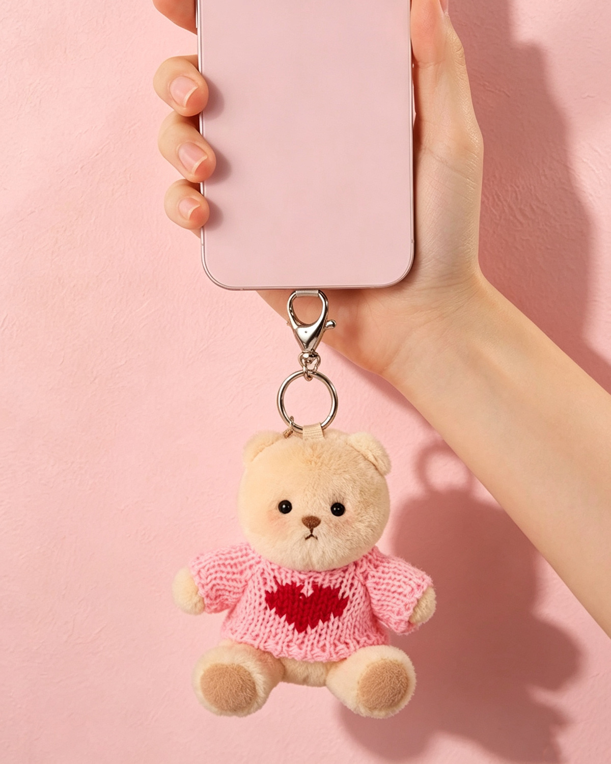Getahug 3.9" Pink Sweater Teddy Bear | Fixed-limb Pocket Plush Bag Charm Mini Bear Keychain Gift