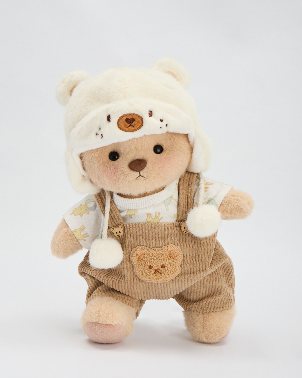 Getahug White Mink Hat Brown Overalls Bear | Handmade Jointed Teddy Bear Gift