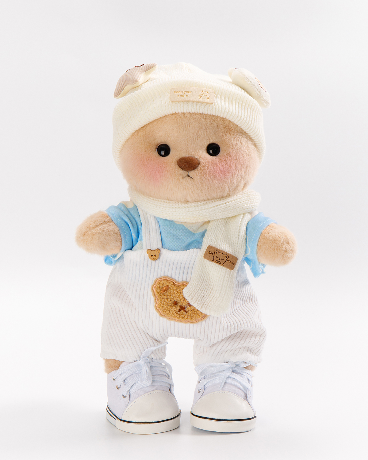 Getahug White Overalls Cool Bear | Handmade Jointed Teddy Bear Gift