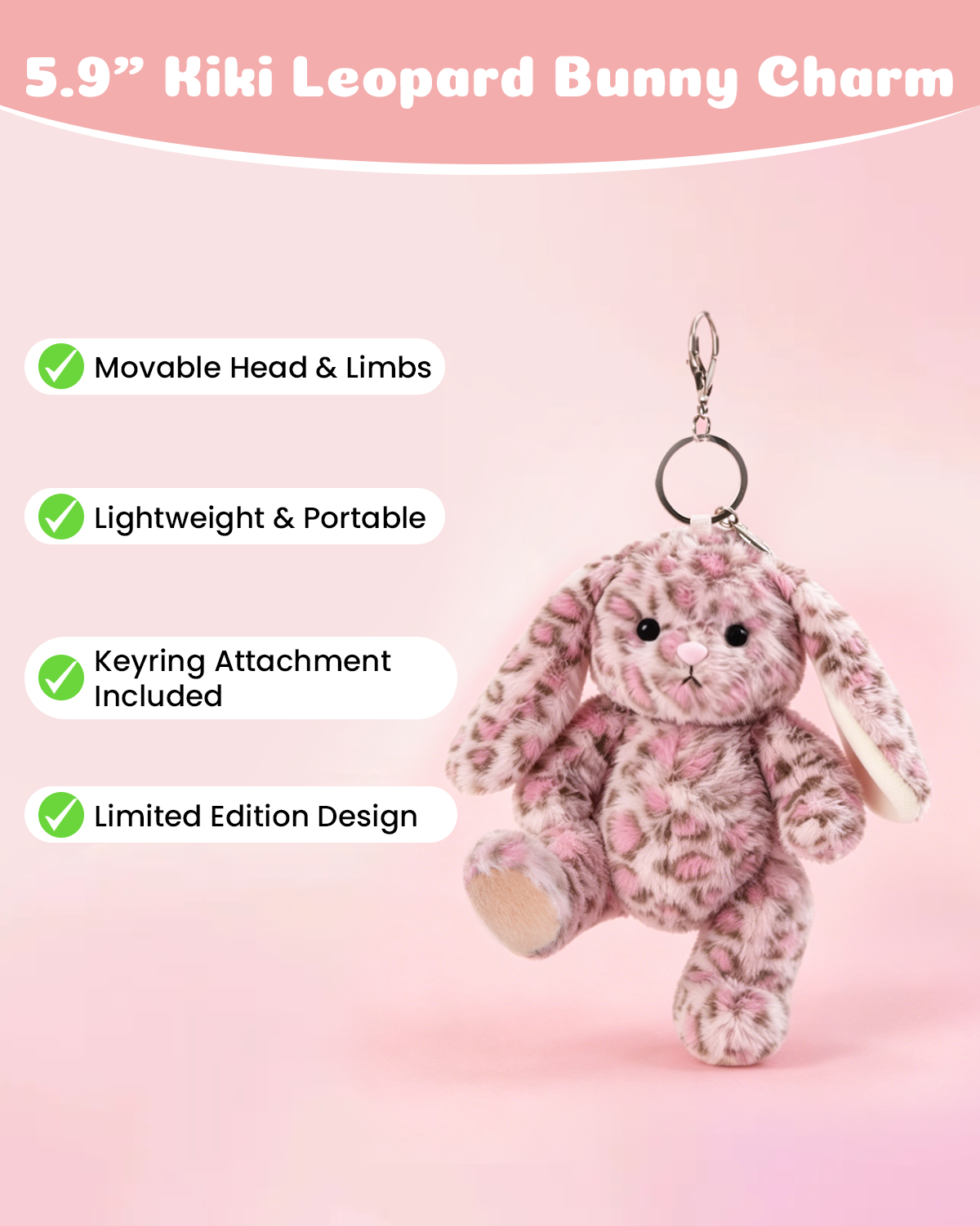 Getahug Kiki Leopard Bunny Charm | Limited Edition 5.9 Inches Jointed Plush Animal Gift
