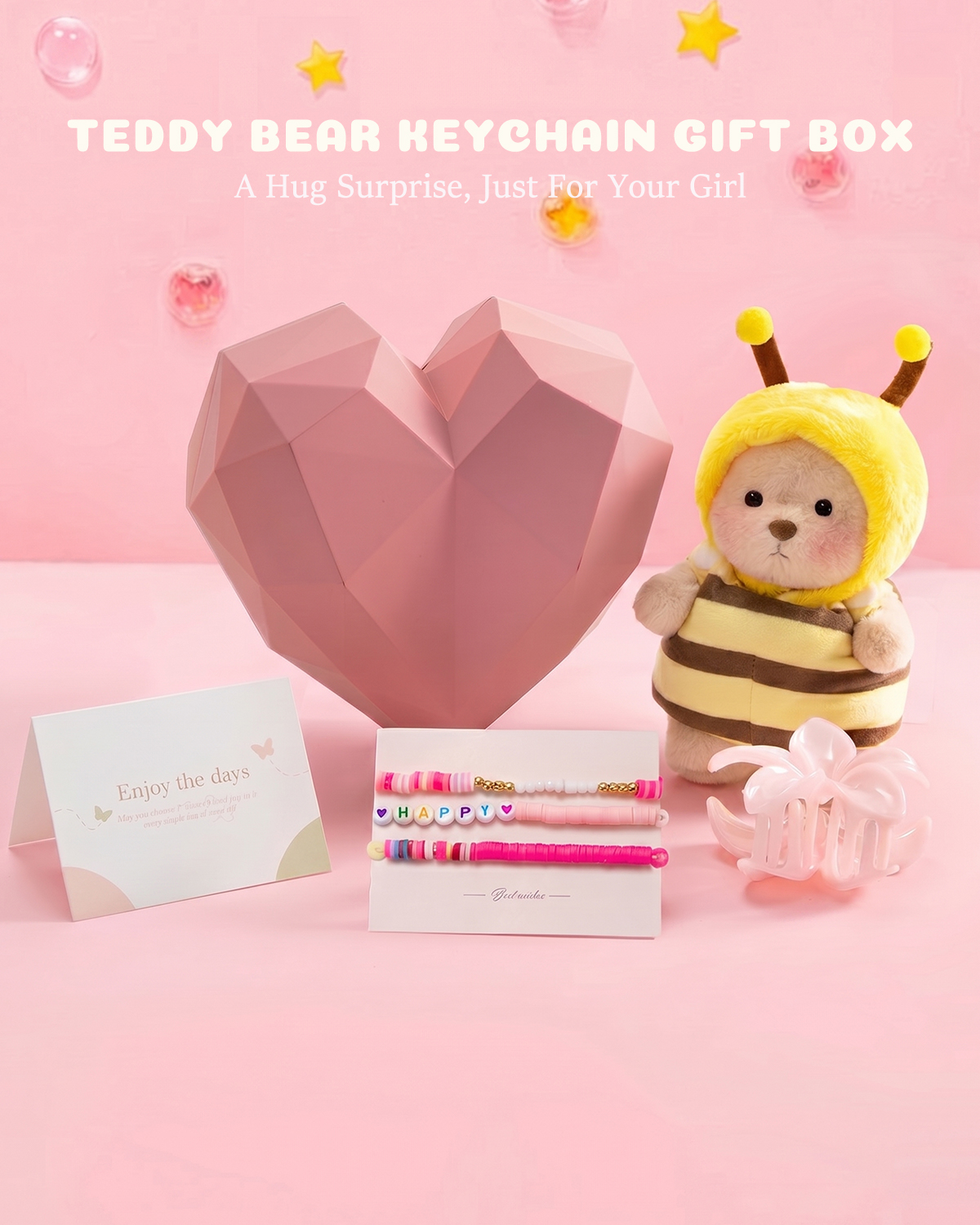 Getahug Honey Bee Teddy Bear Keychain Gift Box | Handmade Jointed Stuffed Animal Gift for Girls