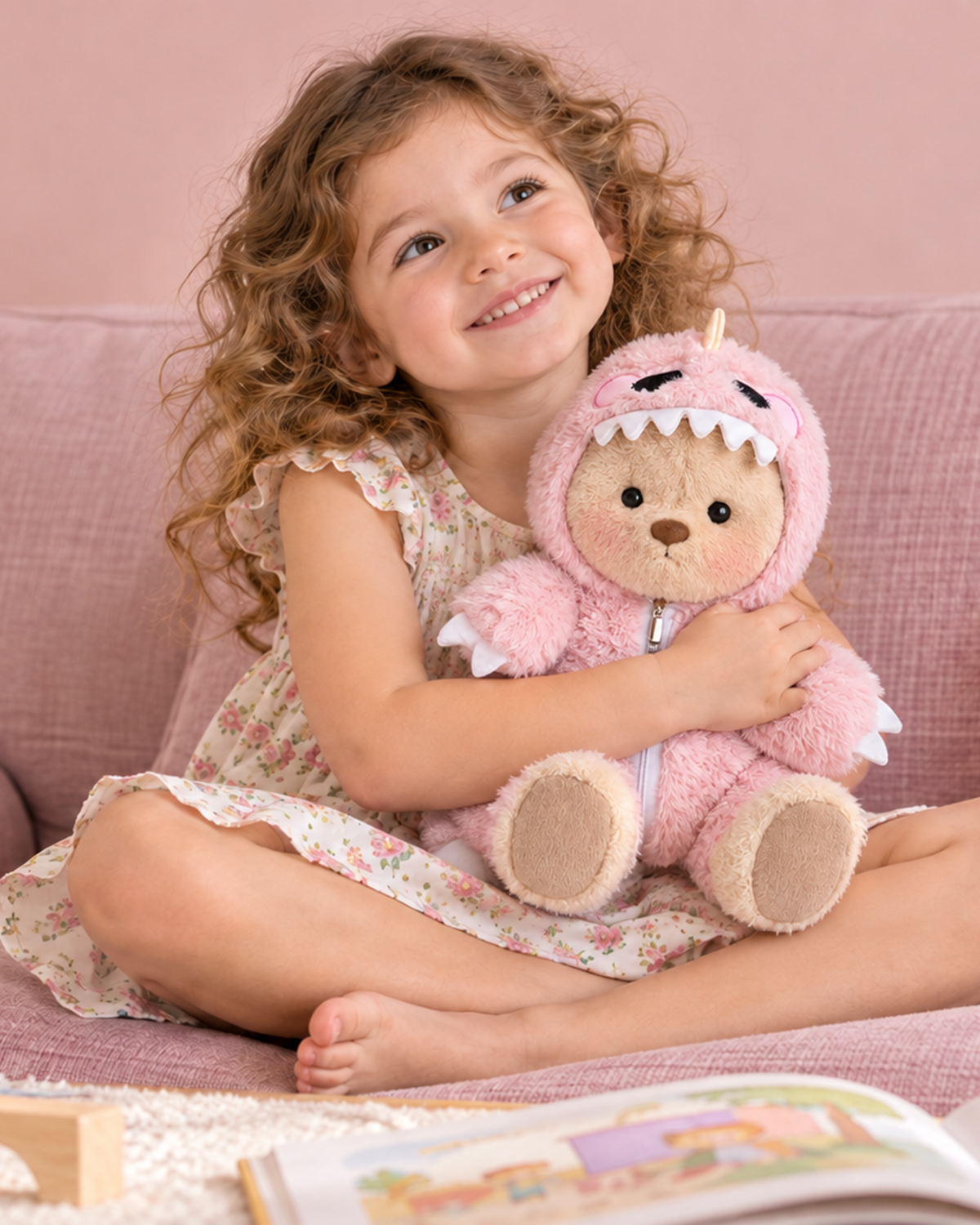 Getahug Furry Pink Dino Bear | Handmade Jointed Teddy Bear Stuffed Animal Gift 