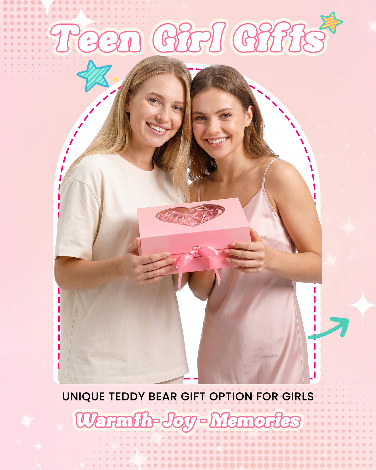 Getahug Pink Girly Teddy Bear Gift Box | Handmade Jointed Stuffed Animal Gift for Girls