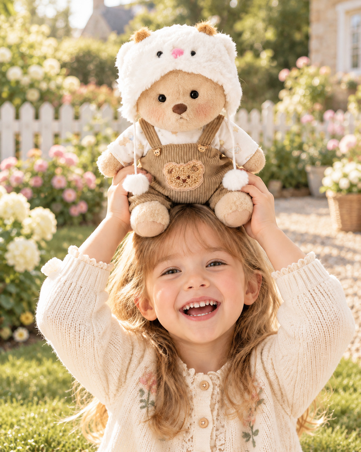 Getahug White Sheep Brown Overalls Bear | Handmade Jointed Teddy Bear Gift