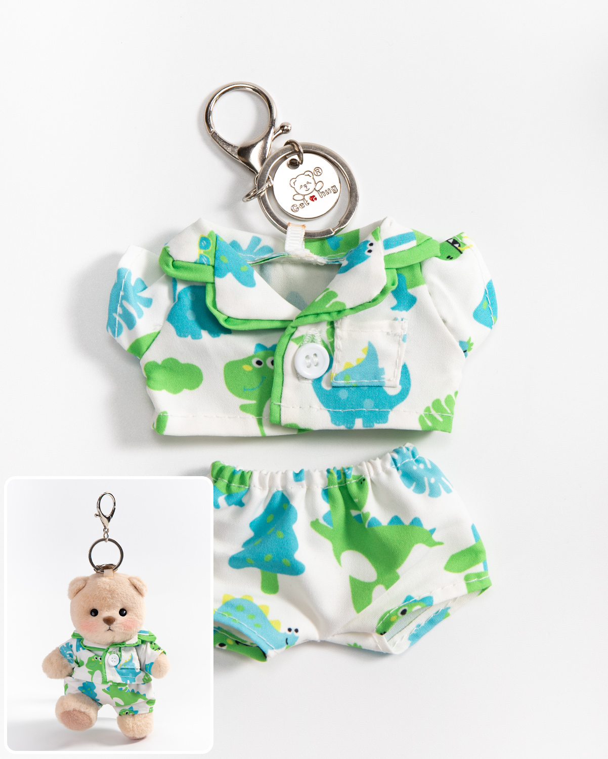 Getahug Dinosaur Pajamas Mini Bear Keychain | 5.9 Inches Plush Bag Charm Stuffed Animal Gift