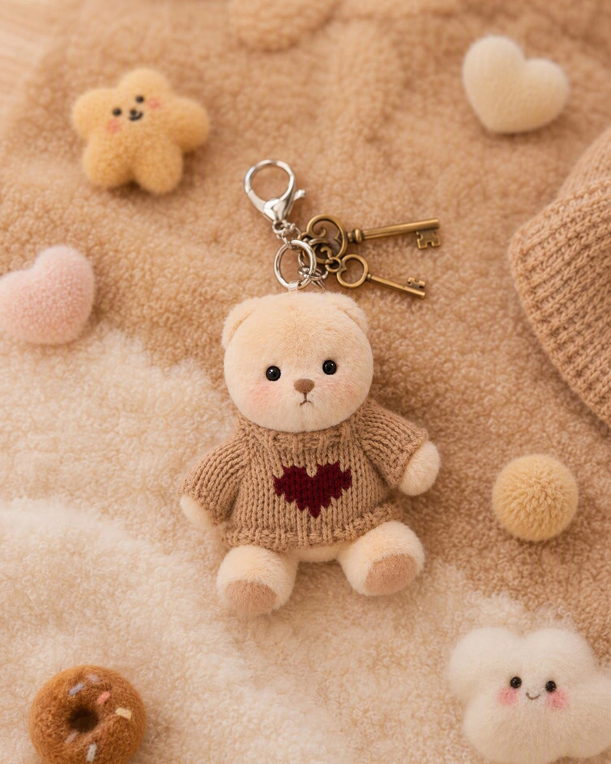 Getahug 3.9" Brown Sweater Teddy Bear | Fixed-limb Pocket Plush Bag Charm Mini Bear Keychain Gift