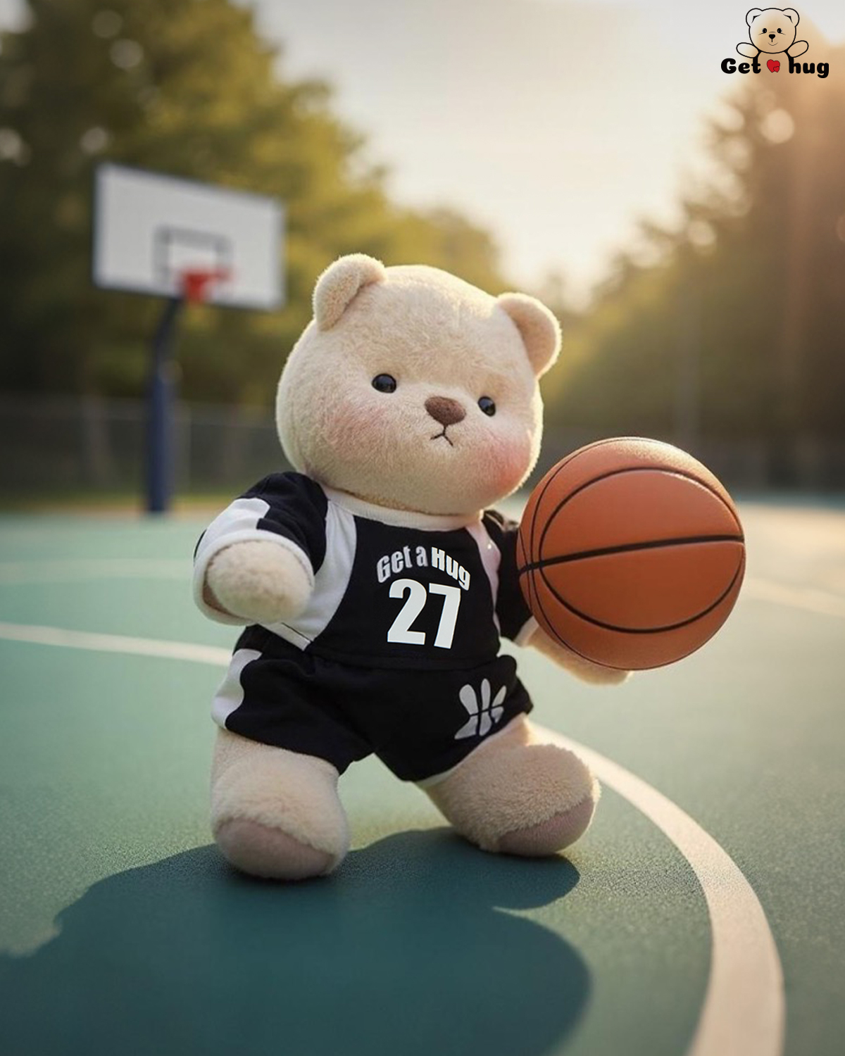 Getahug No. 27 Black Basketball Jersey Bear | Handmade Jointed Stuffed Animal Gift