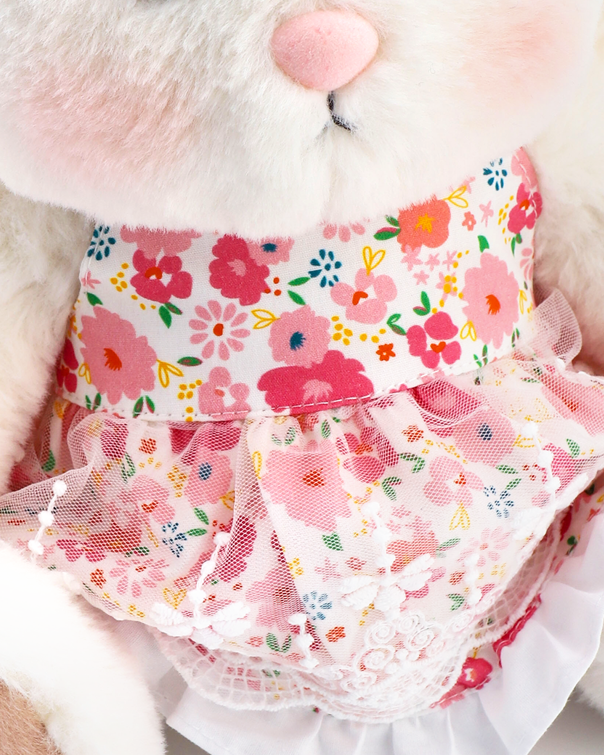 Getahug Pink Floral Lace Dress Bunny | Handmade Jointed Stuffed Animal Gift