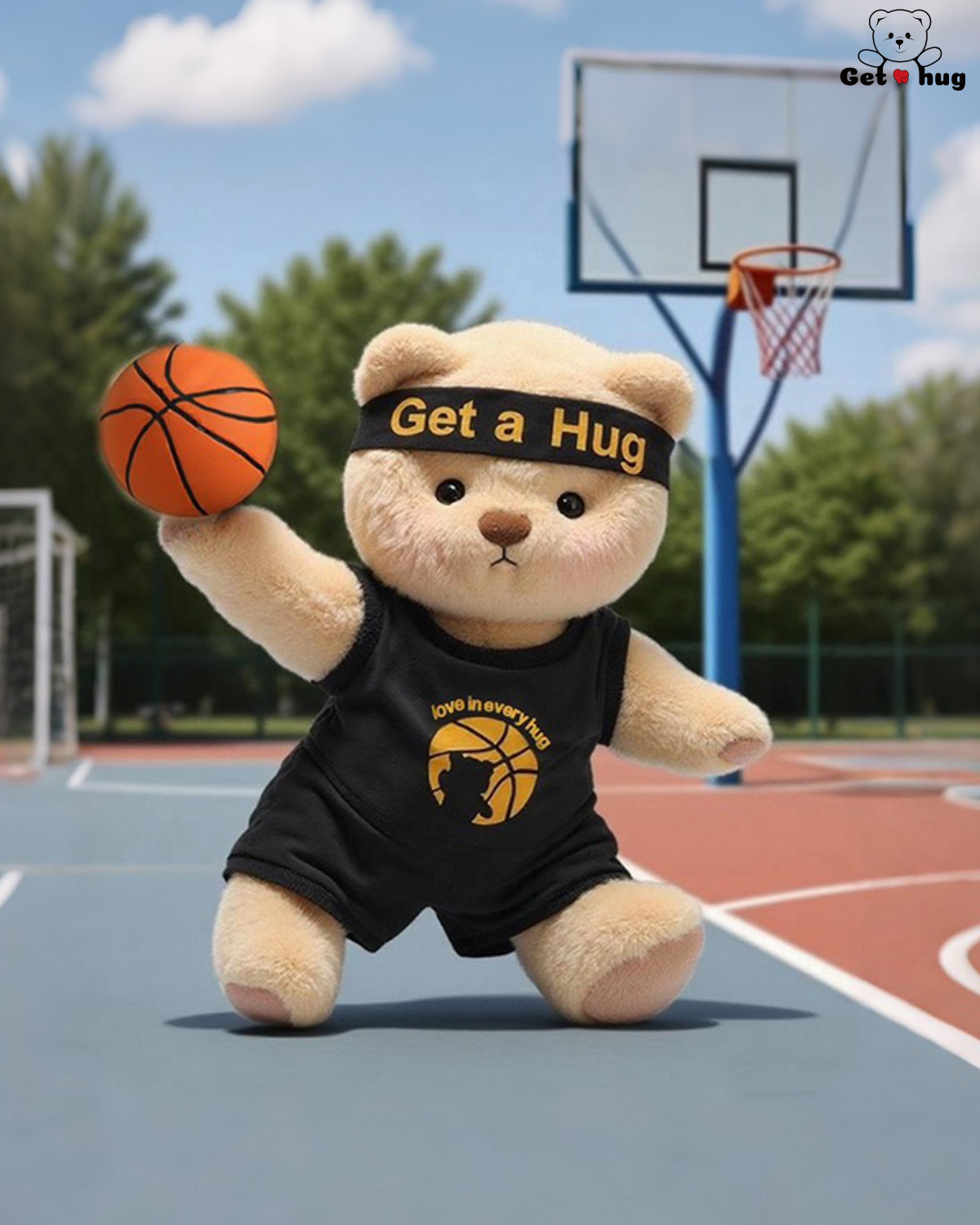 Getahug Basketball Print Black Jersey Bear | Handmade Jointed Stuffed Animal Gift