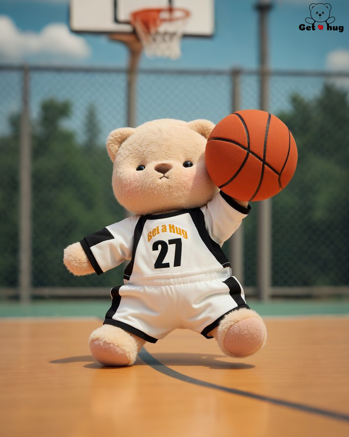 Getahug No. 27 White Basketball Jersey Bear | Handmade Jointed Stuffed Animal Gift
