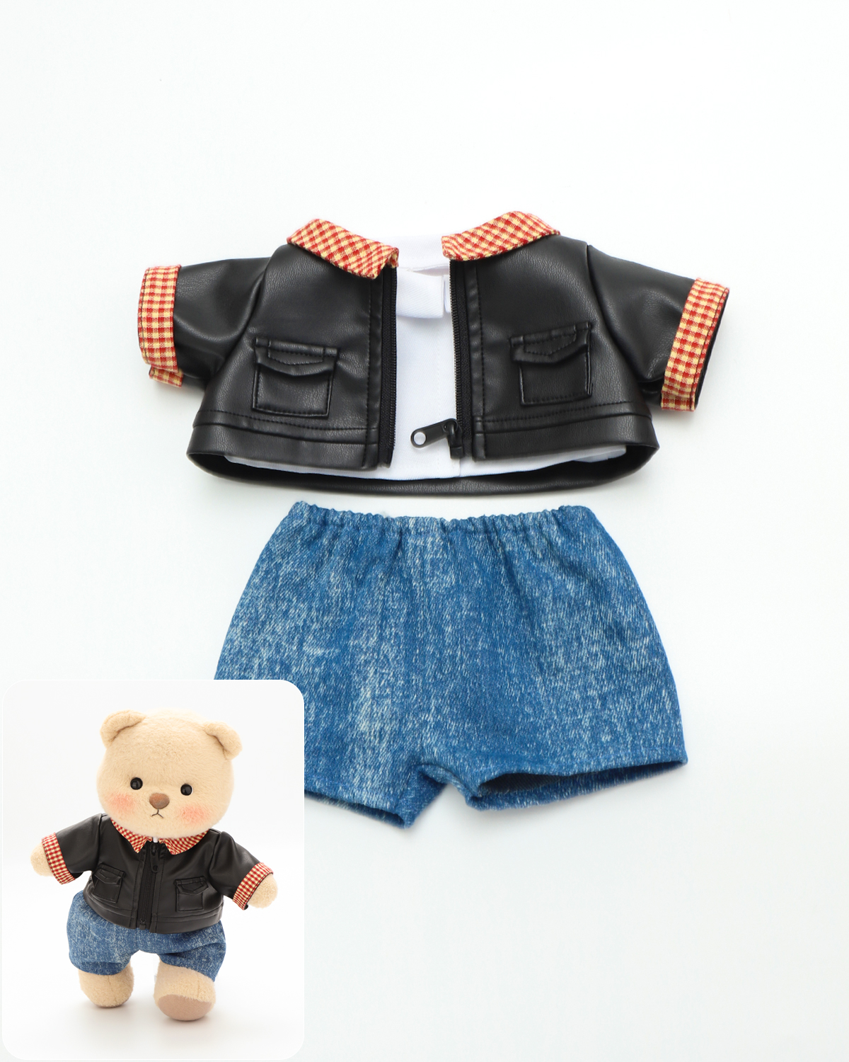 Getahug Black Leather Jacket Bear | Handmade Jointed Stuffed Animal Gift