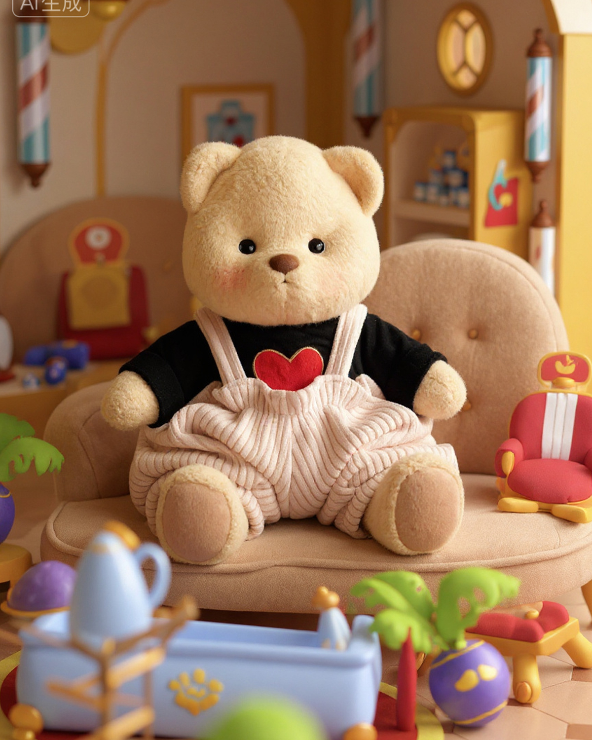 Getahug Love Khaki Overalls Bear | Valentine's Day Handmade Jointed Teddy Bear Gift