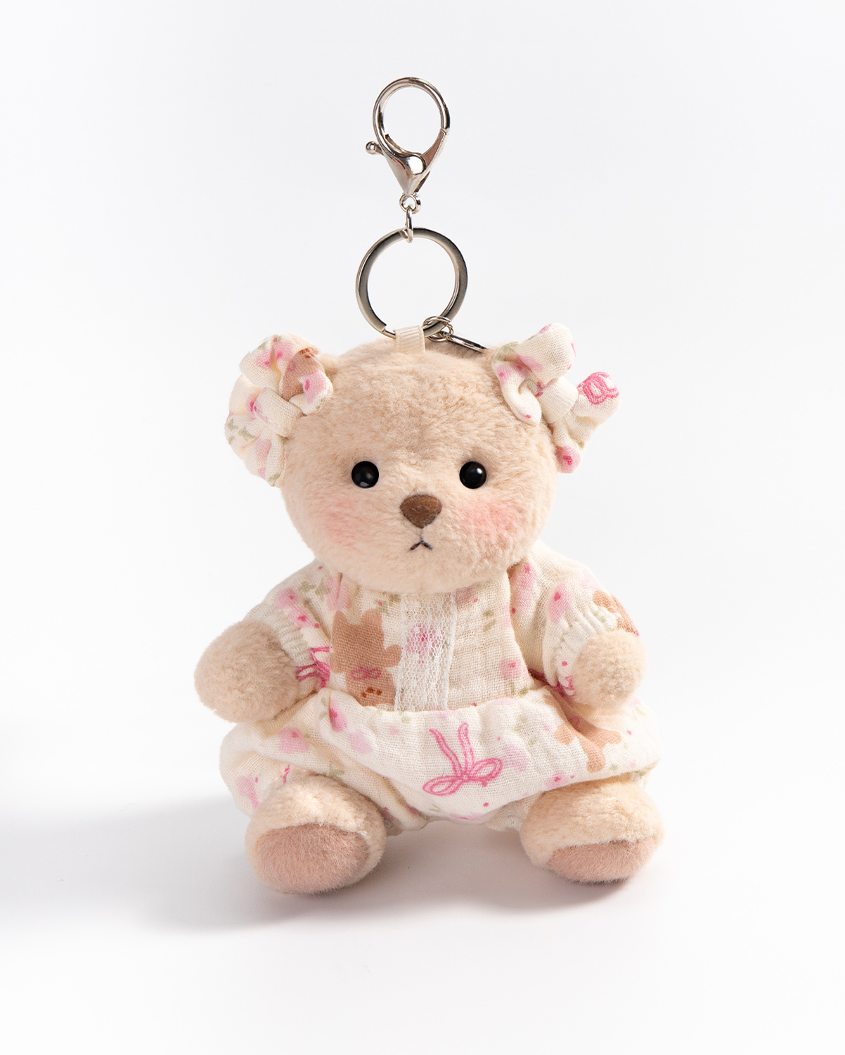 Getahug Pink Floral Lace Romper Mini Bear Keychain | 5.9 Inches Plush Bag Charm Stuffed Animal Gift