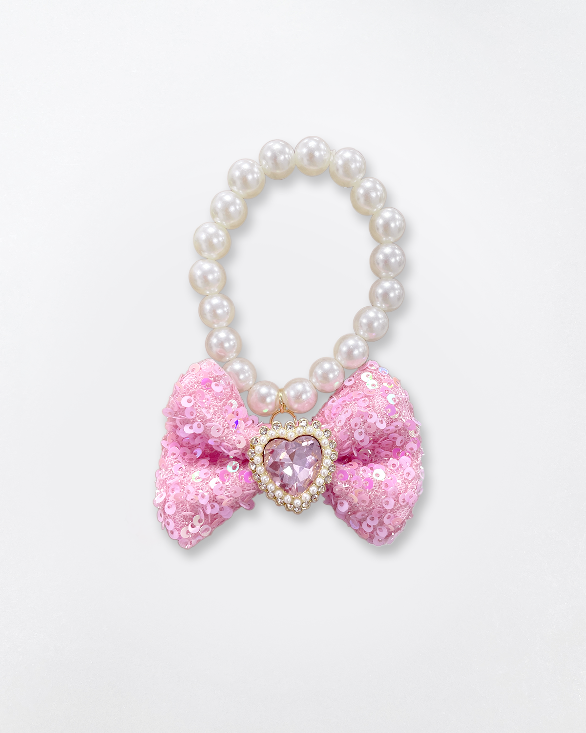 Pink Sequin Bow Pearl Necklace | Suitable for 12 Inches Stuffed Animals