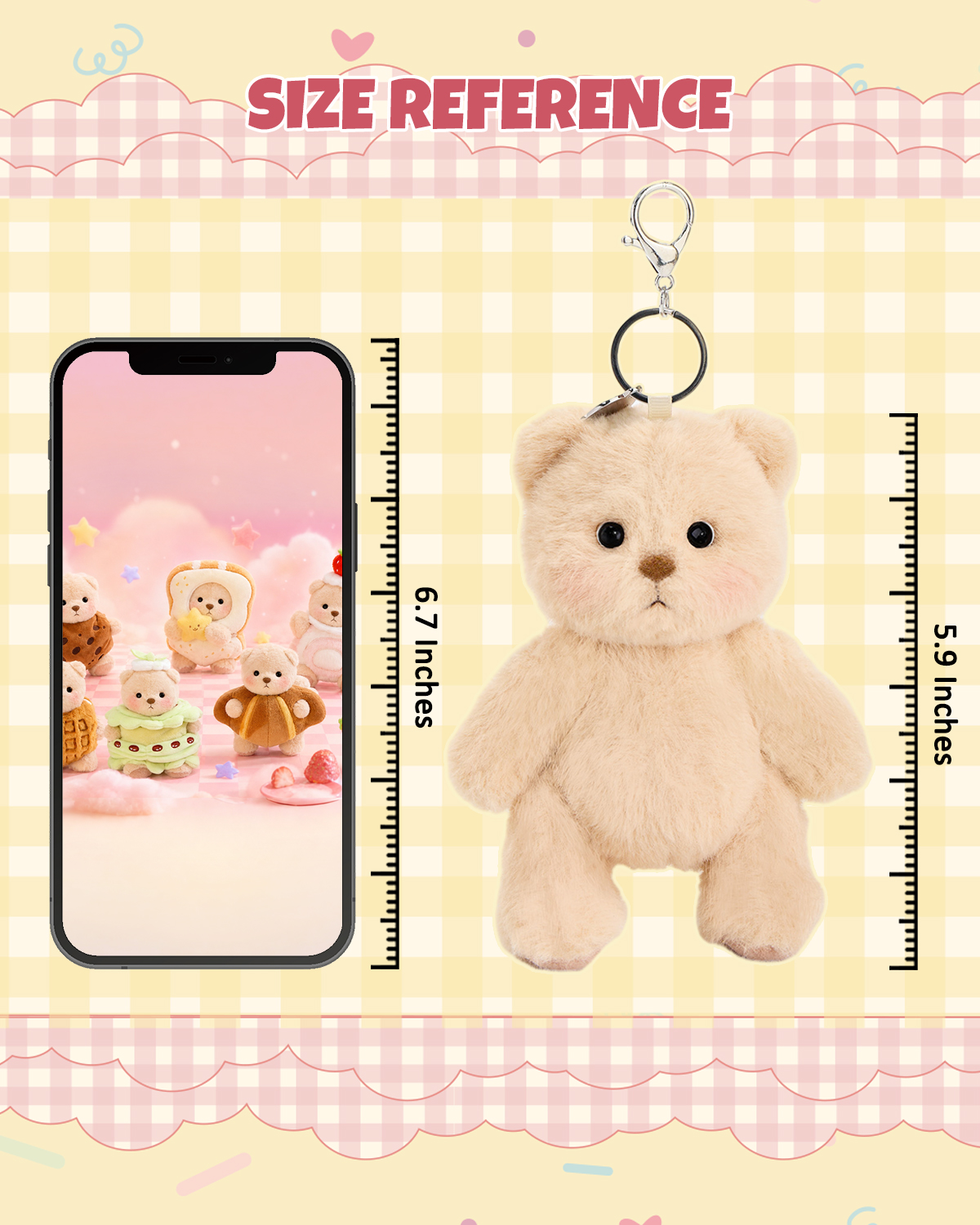 Getahug Matcha Cake Mini Bear Keychain | 5.9 Inches Plush Bag Charm St