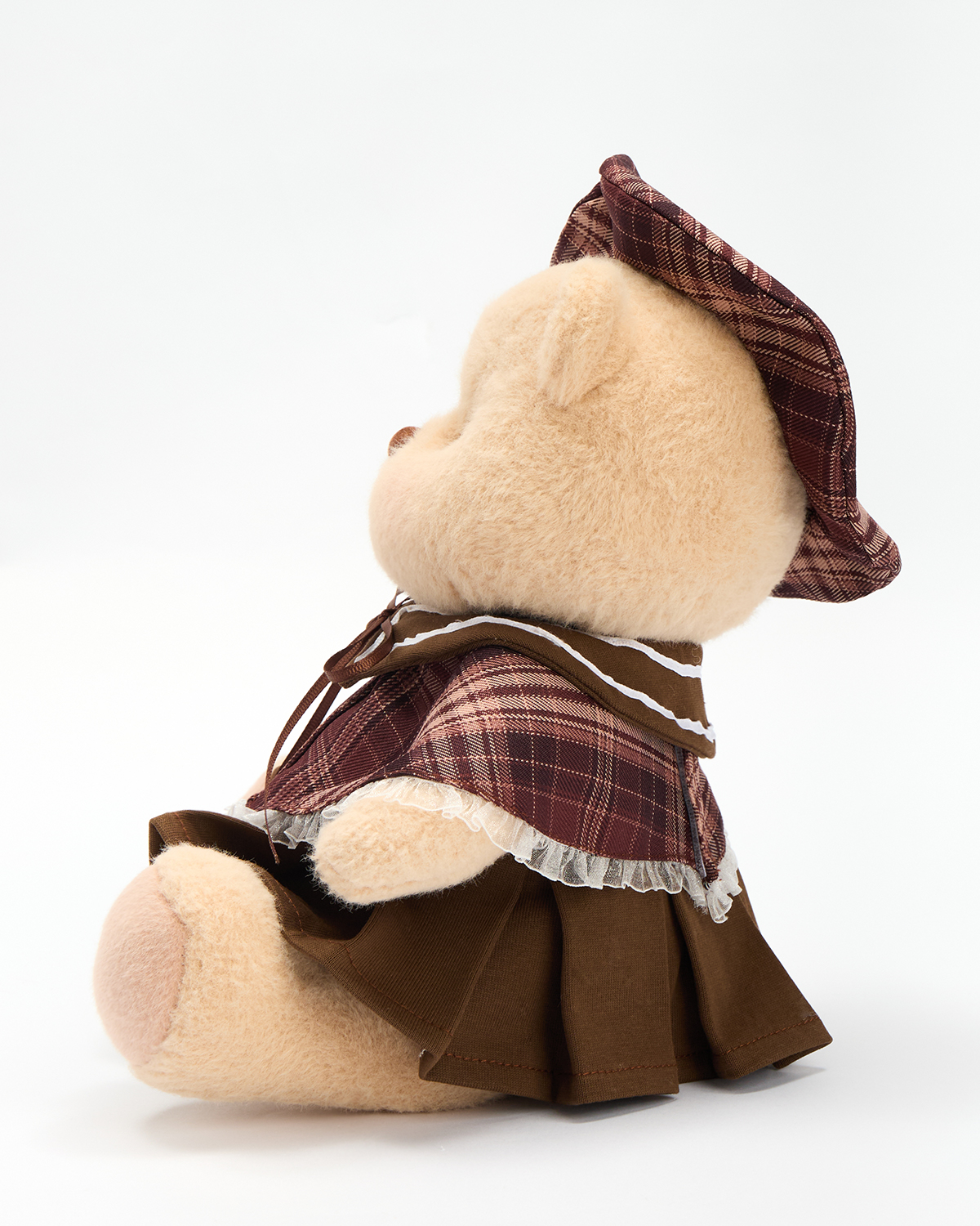 Getahug Retro Red and Brown Plaid Skirt Bear | Handmade Jointed Stuffed Animal Gift