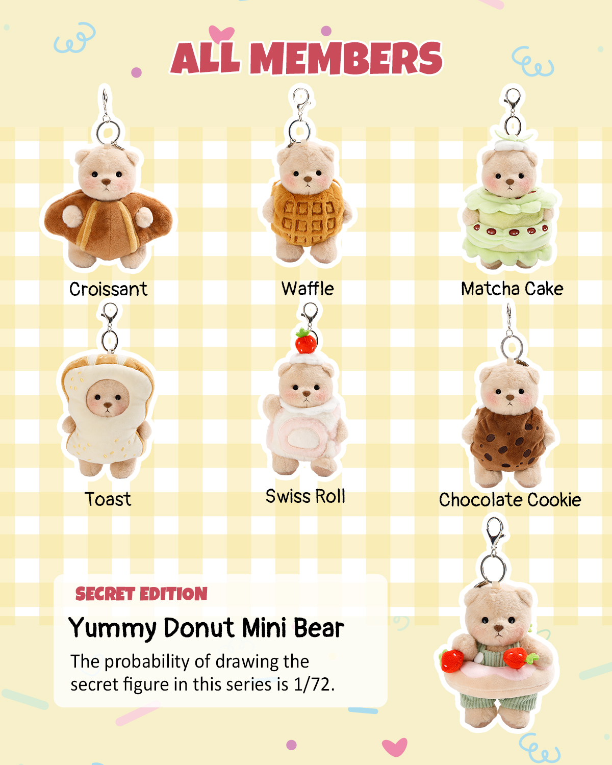 Getahug Sweet Bakery Series Plush Mini Bear Blind Box | 5.9 Inches Pendant Bag Charm Keychain Gift
