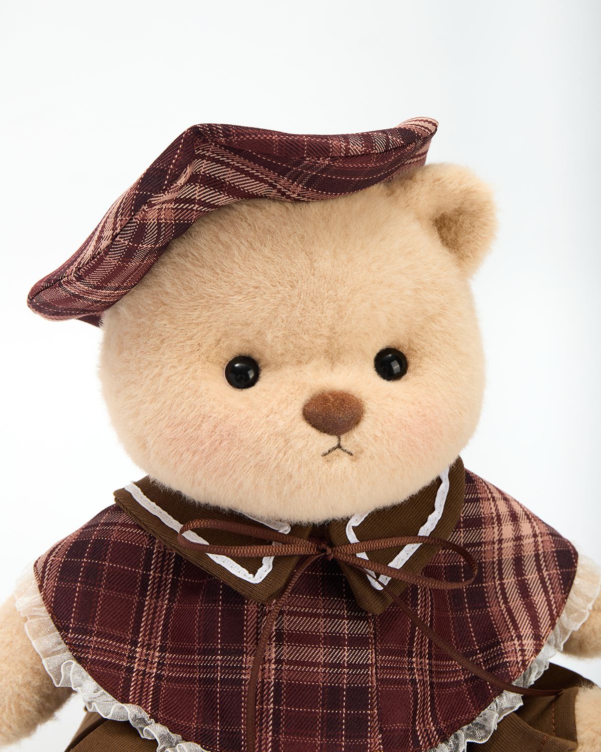 Getahug Retro Red and Brown Plaid Skirt Bear | Handmade Jointed Stuffed Animal Gift