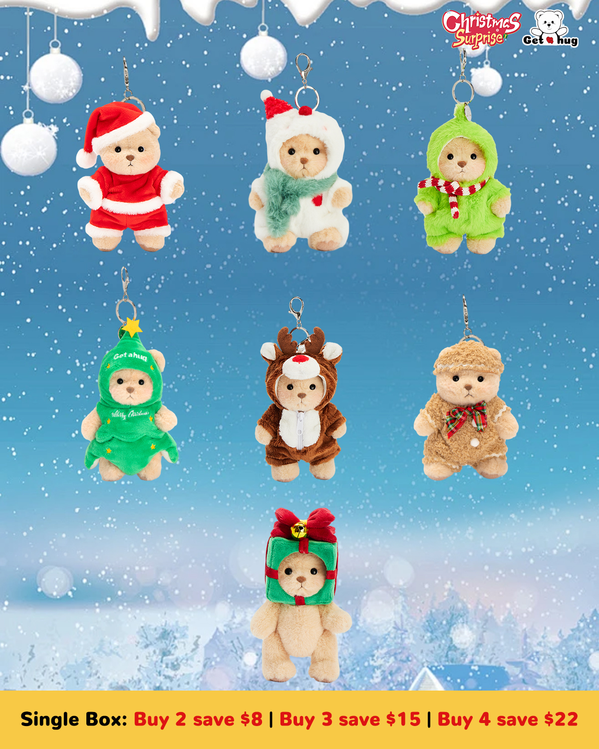 Getahug Christmas Series Mini Bear Blindbox | Christmas Limited Edition 5.9 Inches Plush Pendant Keychains Bag Charm Gifts