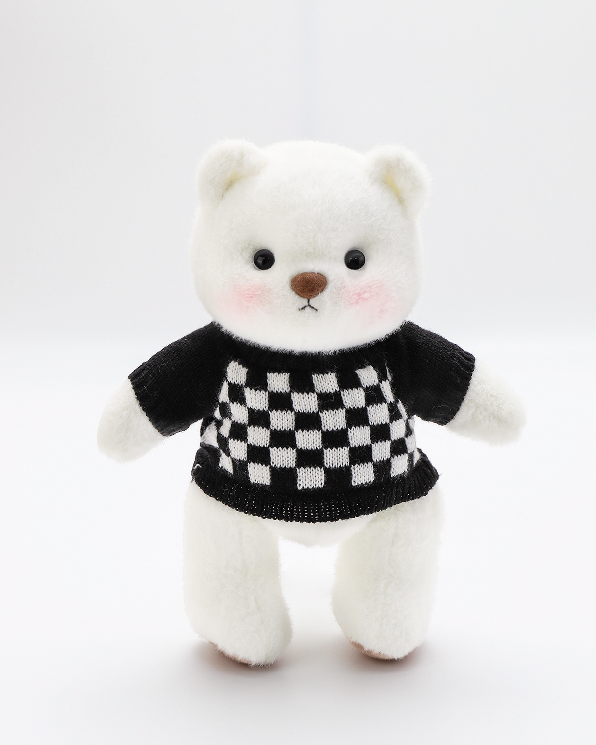 Getahug Black and White Checkered Sweater White Teddy Bear | Handmade Jointed Stuffed Animal Gift