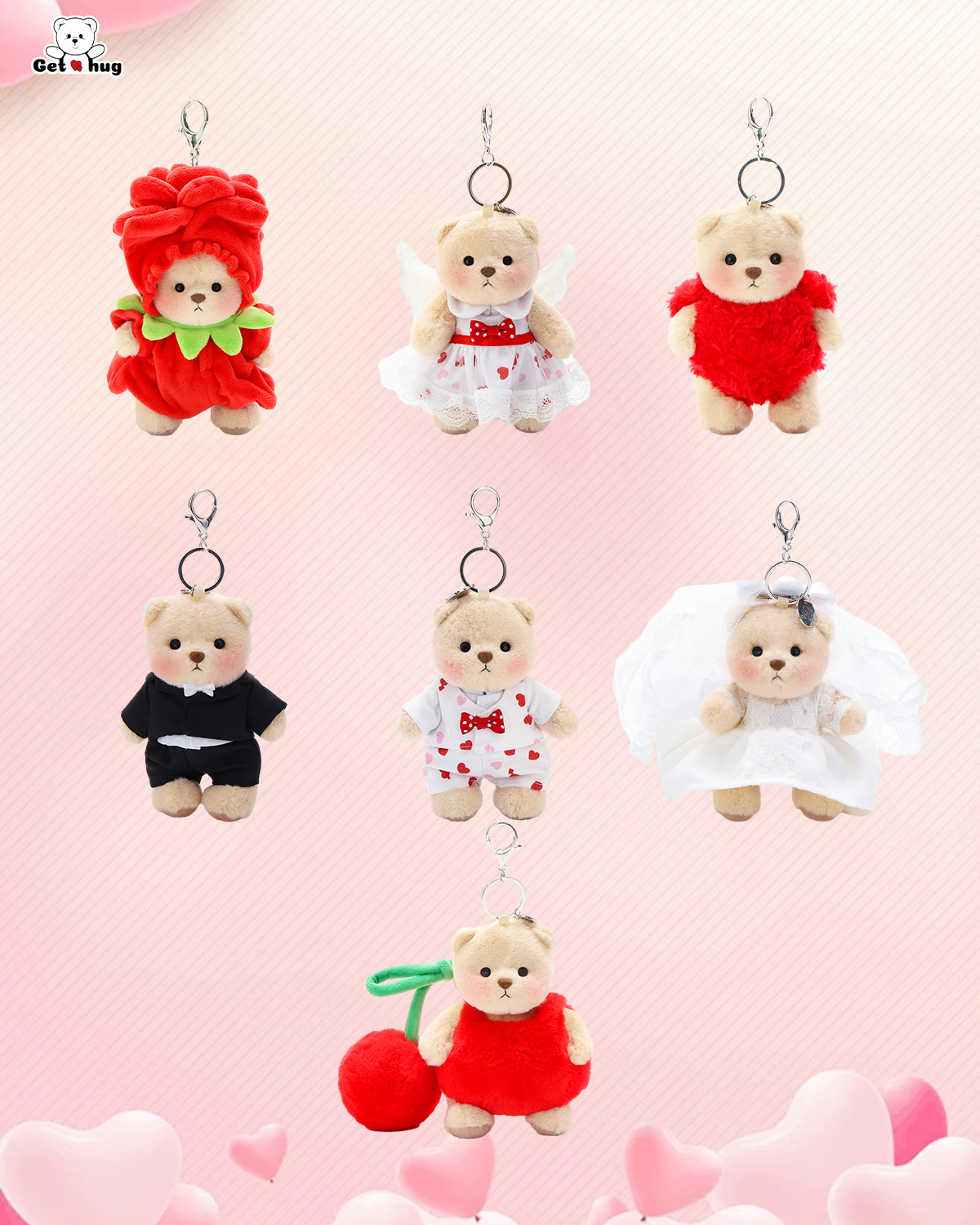 Getahug Love Forever Series Mini Bear Blindbox | Valentine's Day 5.9 Inches Plush Bag Charm Keychains Gifts