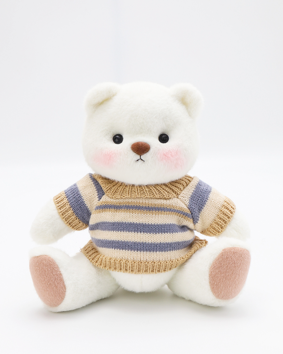Getahug Blue Khaki Striped Sweater Bear | Handmade Jointed Stuffed Animal Gift