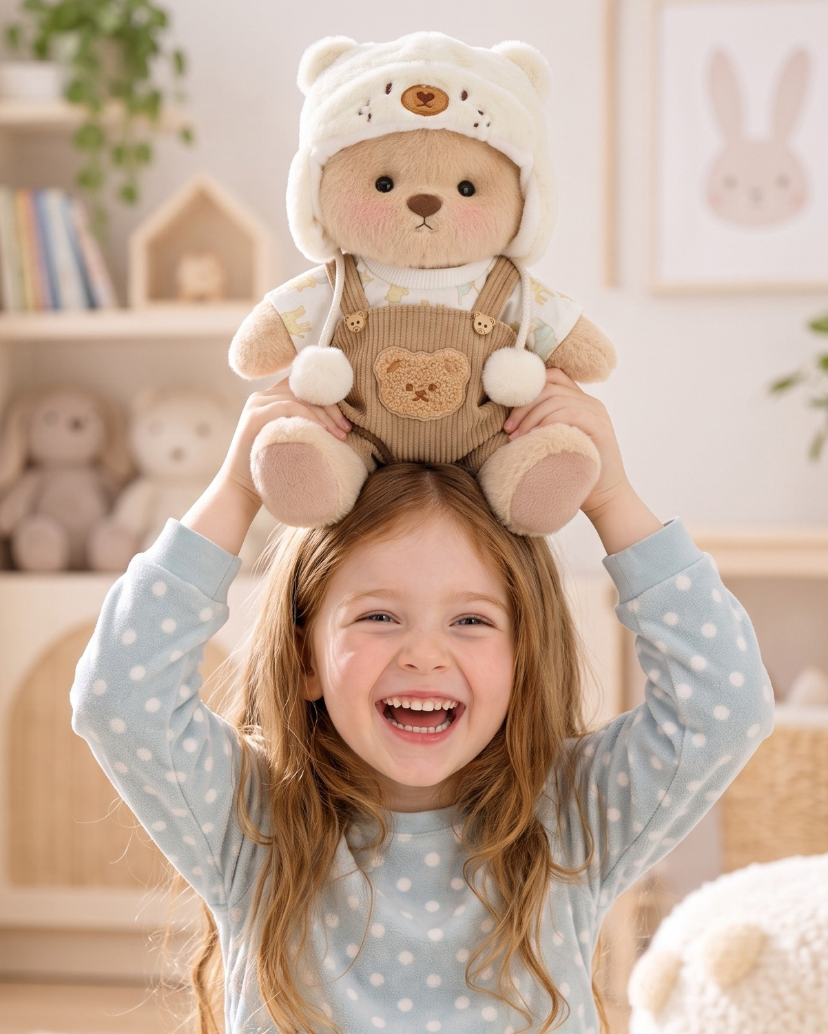 Getahug Mink Hat Brown Overalls Jointed Teddy Bear with Heartfelt Greeting Card Gift Bundle