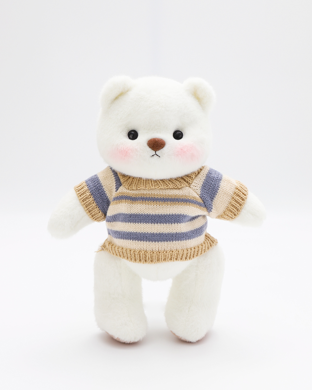 Getahug Blue Khaki Striped Sweater Bear | Handmade Jointed Stuffed Animal Gift