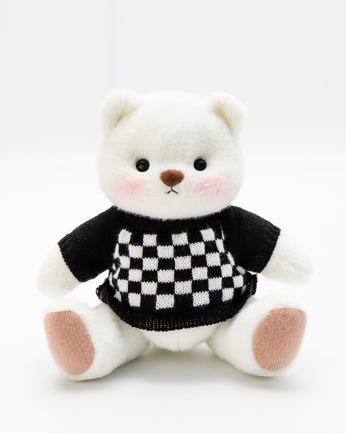 Getahug Black and White Checkered Sweater Bear | Handmade Jointed Stuffed Animal Gift
