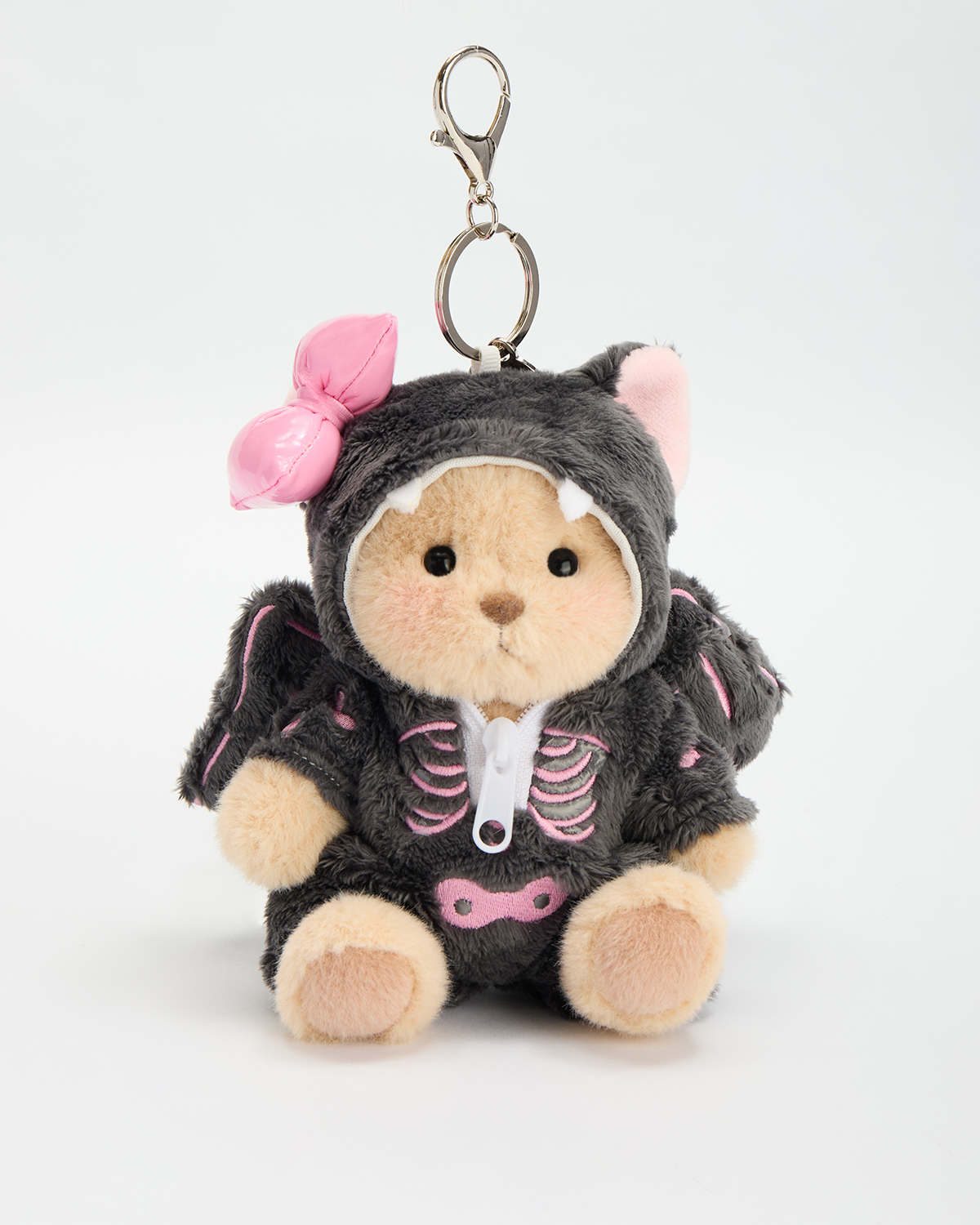 Getahug Halloween Skull Bat Jointed Teddy Bear and Mini Bear Keychain Gift Bundle