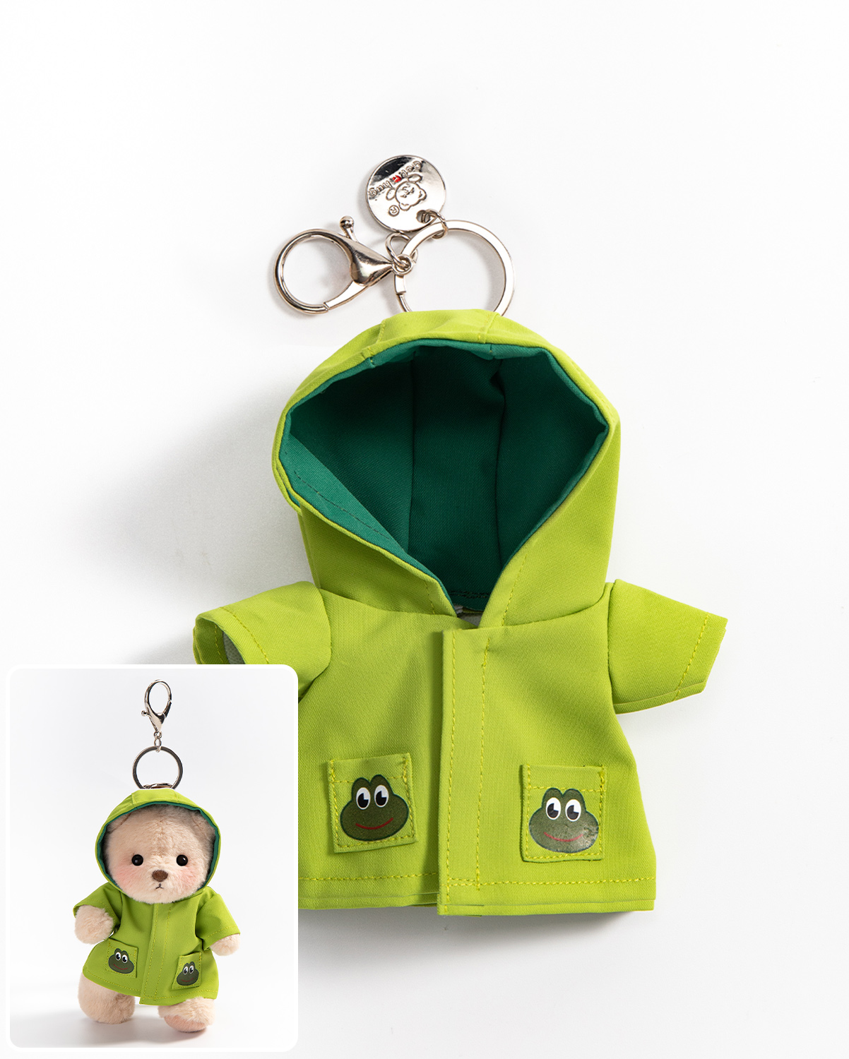 Getahug Frog Hooded Raincoat Mini Bear Keychain | 5.9 Inches Plush Bag Charm Stuffed Animal Gift