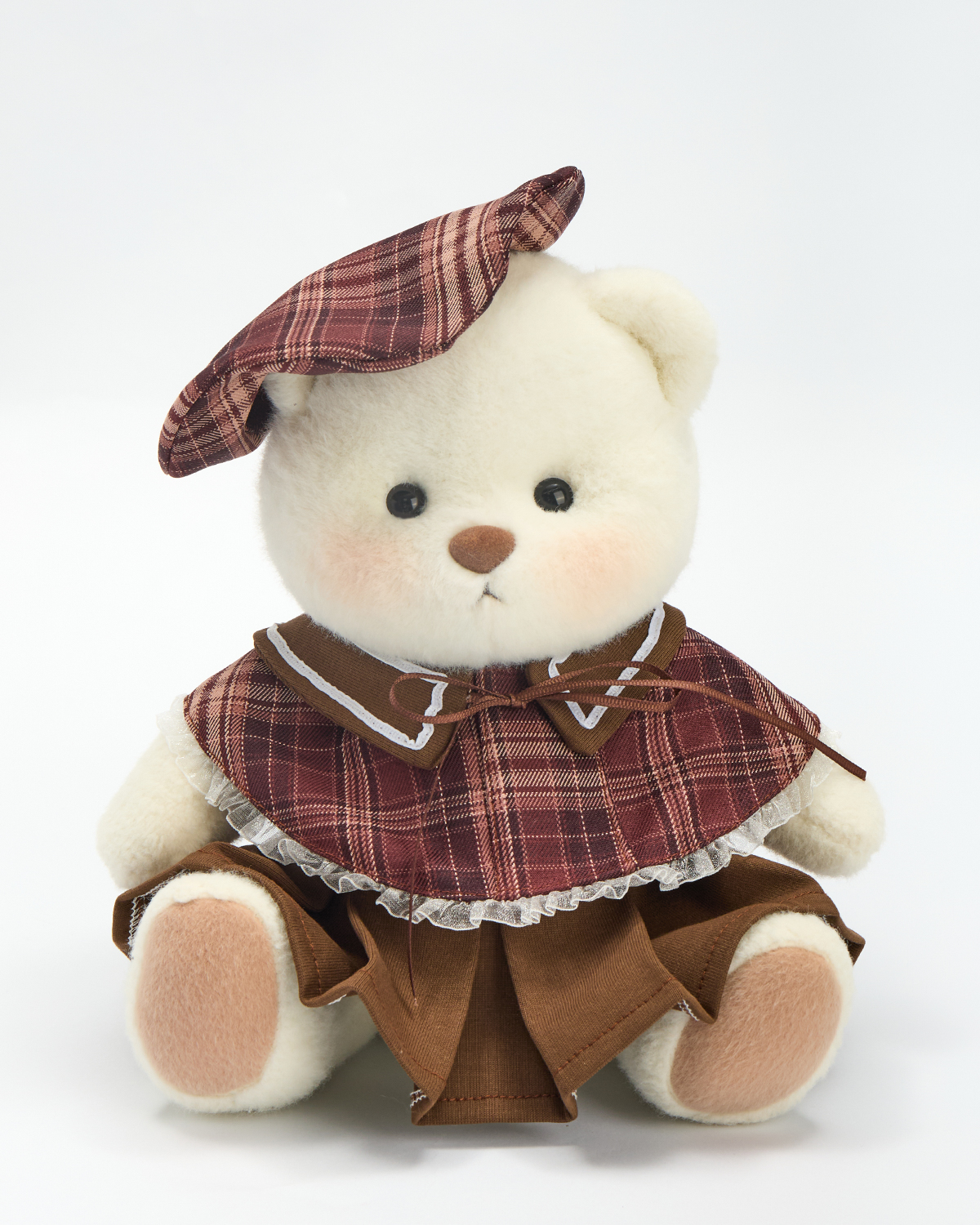 Getahug Retro Red and Brown Plaid Skirt Bear | Handmade Jointed Stuffed Animal Gift