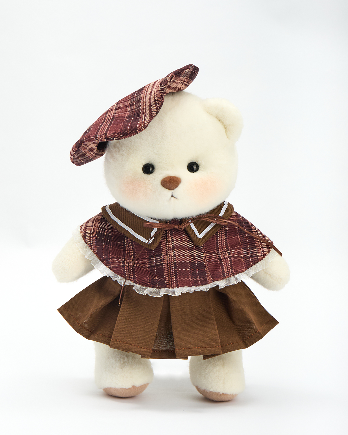Getahug Retro Red and Brown Plaid Skirt Bear | Handmade Jointed Stuffed Animal Gift