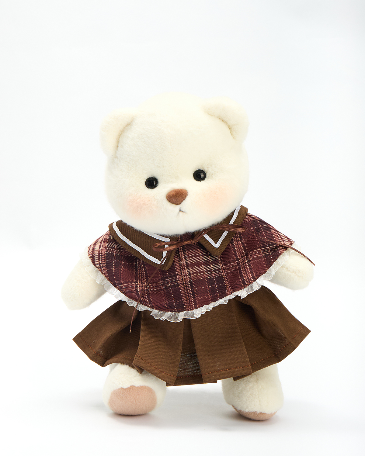 Getahug Retro Red and Brown Plaid Skirt Bear | Handmade Jointed Stuffed Animal Gift