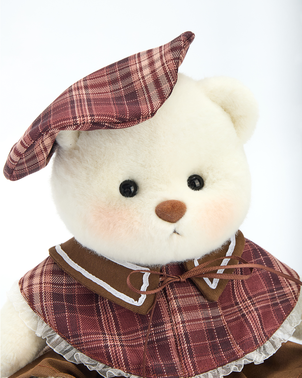 Getahug Retro Red and Brown Plaid Skirt Bear | Handmade Jointed Stuffed Animal Gift