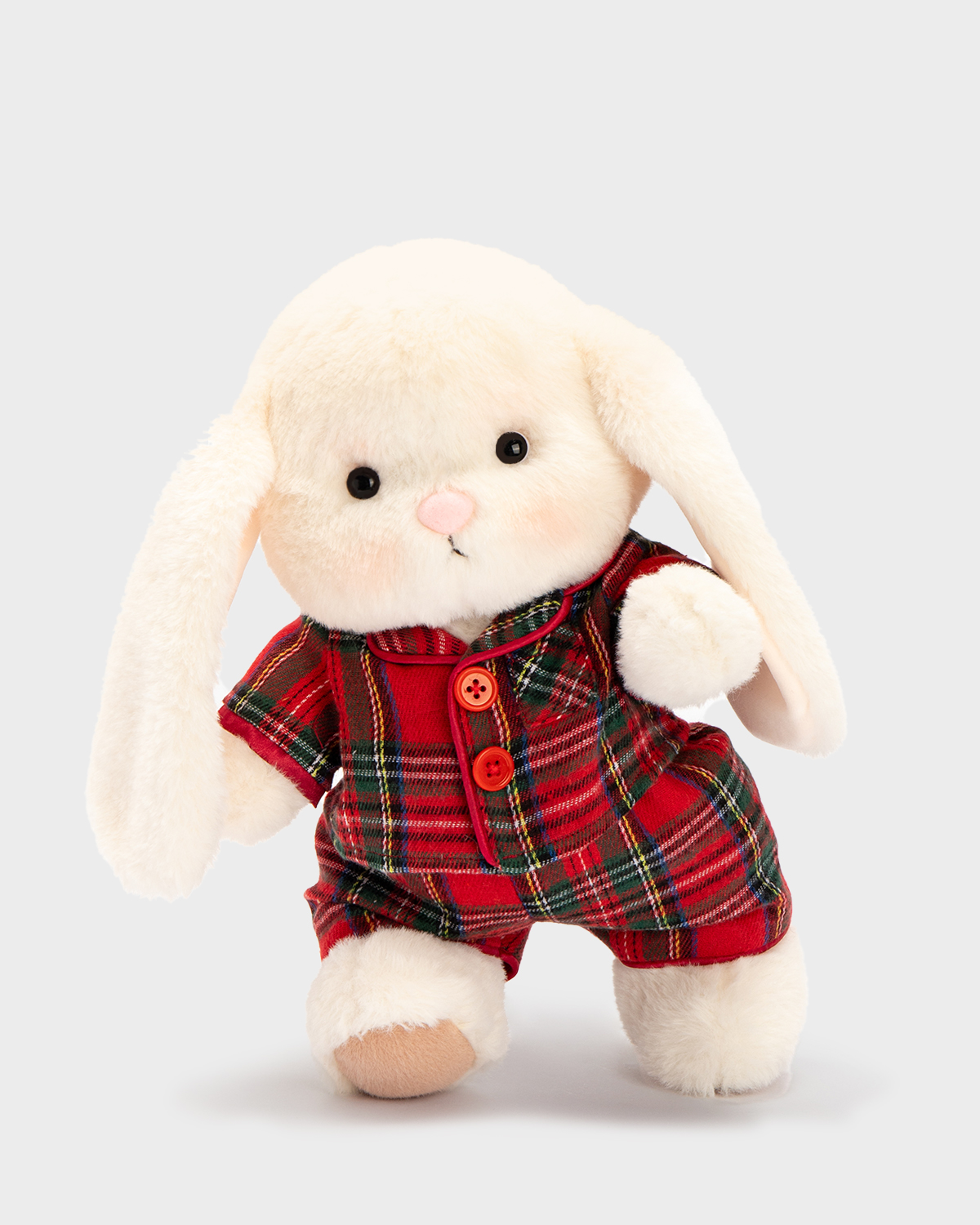 Getahug Christmas Red and Green Plaid Pajamas Bunny | Handmade Jointed Stuffed Animal Gift