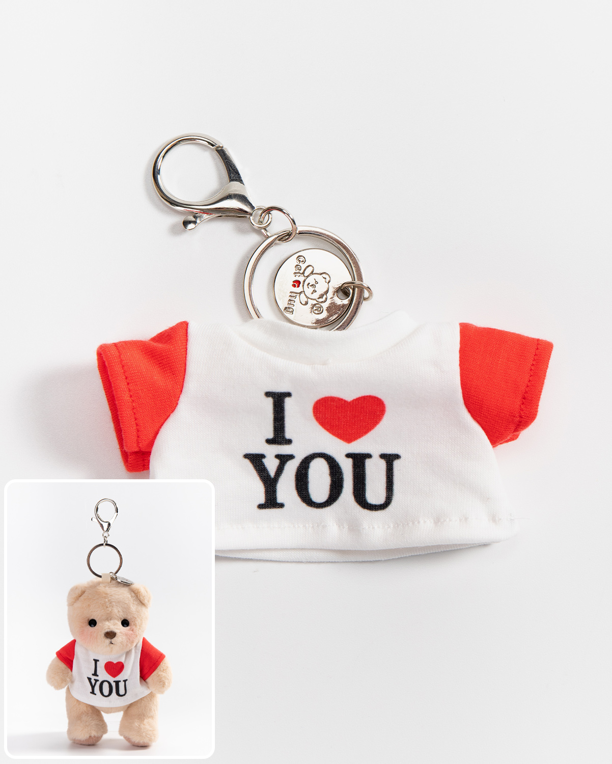 Getahug I Love You Raglan T-Shirt Mini Bear Keychain | 5.9 Inches Plush Bag Charm Stuffed Animal Gift