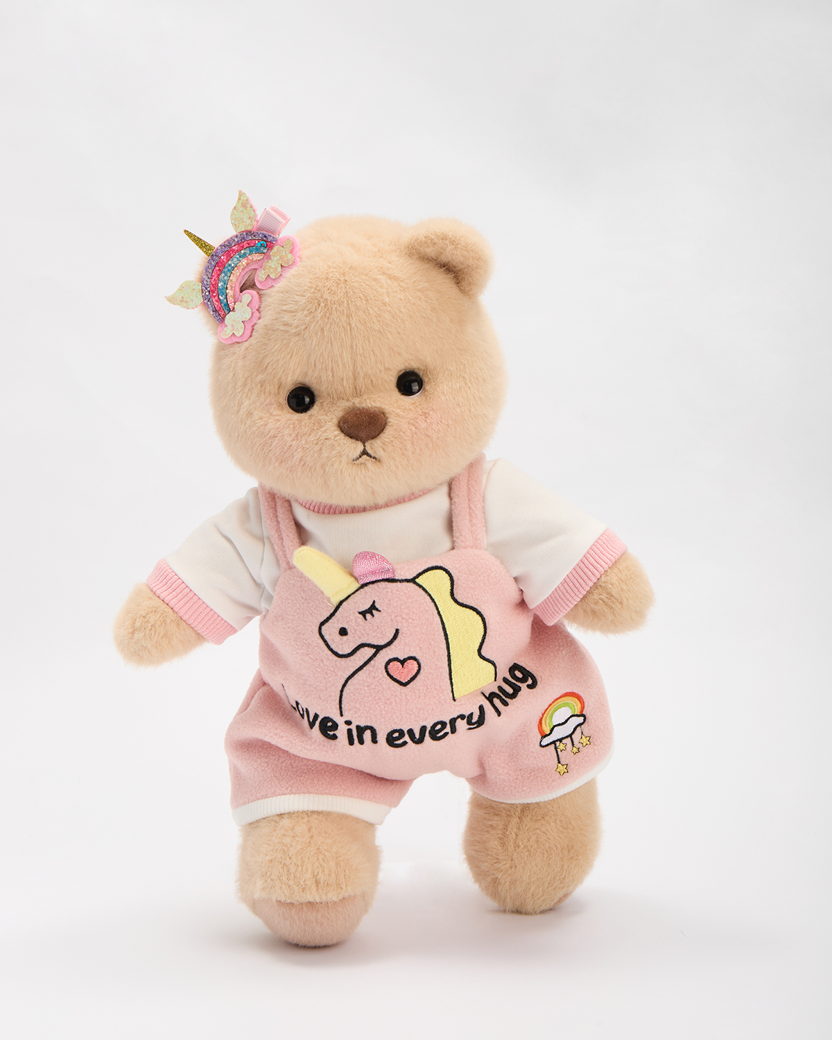 Getahug Pink Unicorn Overalls Bear | Handmade Jointed Stuffed Animal Gift